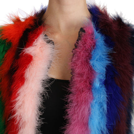 Dolce & Gabbana Multicolor Turkey Feather Cape Fur Coat