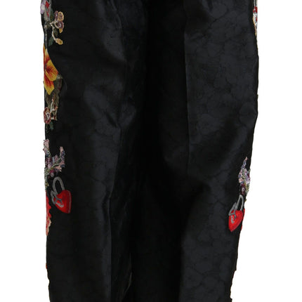 Dolce & Gabbana Black Brocade Floral Sequined Beaded Pants