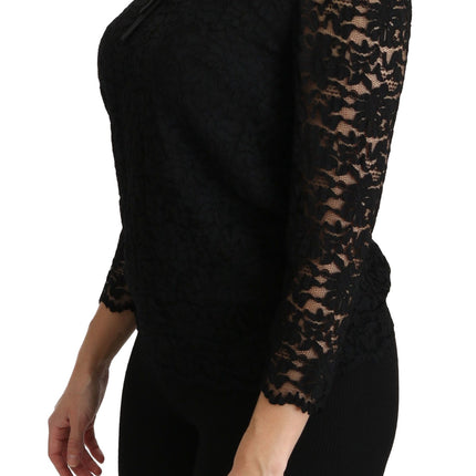 Dolce & Gabbana Black Lace Long Sleeve Nylon Blouse