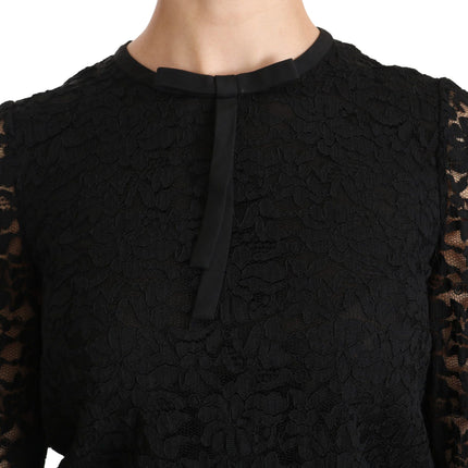 Dolce & Gabbana Black Lace Long Sleeve Nylon Blouse