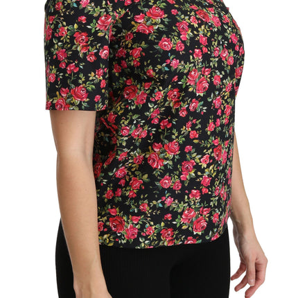 Dolce & Gabbana Black Floral Roses Short Sleeve Top Blouse