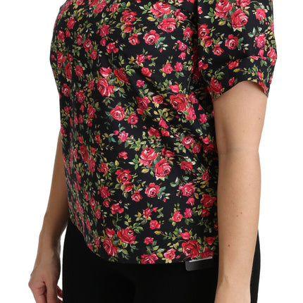 Dolce & Gabbana Black Floral Roses Short Sleeve Top Blouse