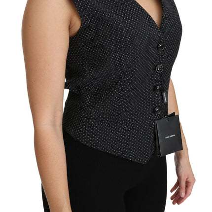 Dolce & Gabbana Black Dotted Waistcoat Vest Blouse Top