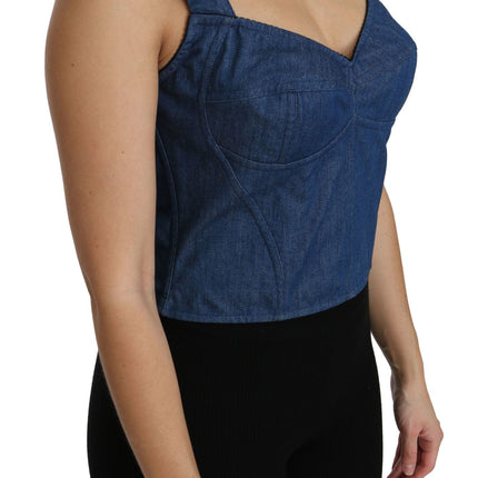 Dolce & Gabbana Blue Sleeveless Bustier Blouse Cotton Top