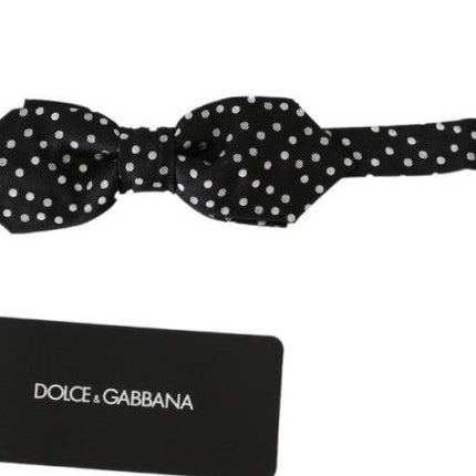 Dolce & Gabbana Black Polka Dots Mens Necktie Papillon 100% Silk Bow Tie