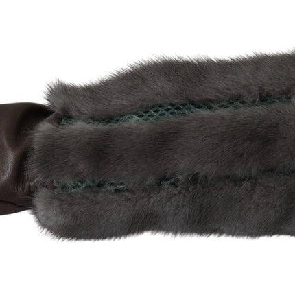 Dolce & Gabbana Brown Mid Arm Length Leather Fur Gloves