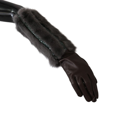 Dolce & Gabbana Brown Mid Arm Length Leather Fur Gloves