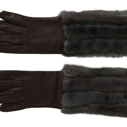 Dolce & Gabbana Brown Mid Arm Length Leather Fur Gloves