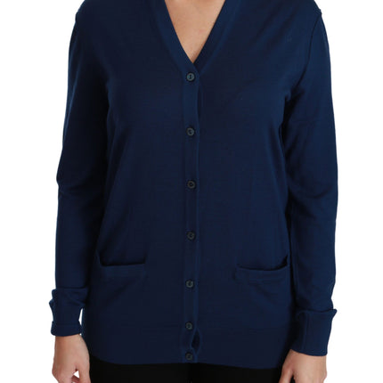 Dolce & Gabbana Blue Button Cardigan Virgin Wool Sweater