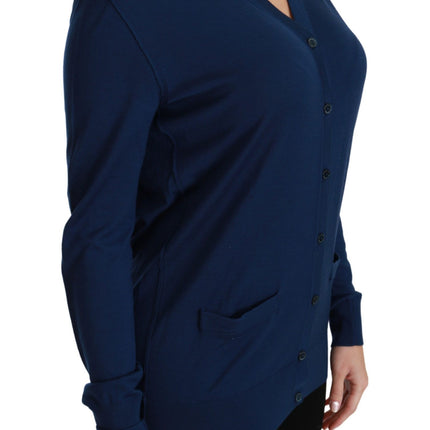 Dolce & Gabbana Blue Button Cardigan Virgin Wool Sweater
