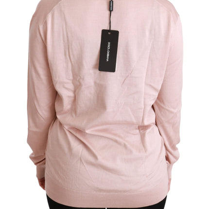 Dolce & Gabbana Pink Floral Embellished Pullover Silk Sweater