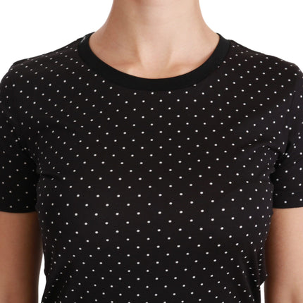 Dolce & Gabbana Black Dotted Crewneck Cotton Top T-shirt