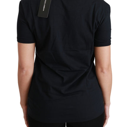 Dolce & Gabbana Blue Amore Patch Crewneck Cotton Top T-shirt