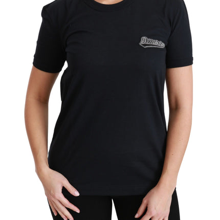 Dolce & Gabbana Blue Amore Patch Crewneck Cotton Top T-shirt
