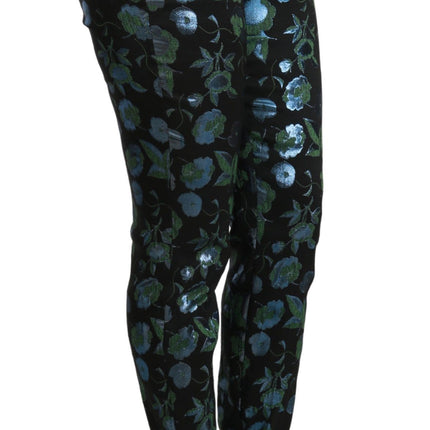 Dolce & Gabbana Blue Green Floral Metallic Slim Pants