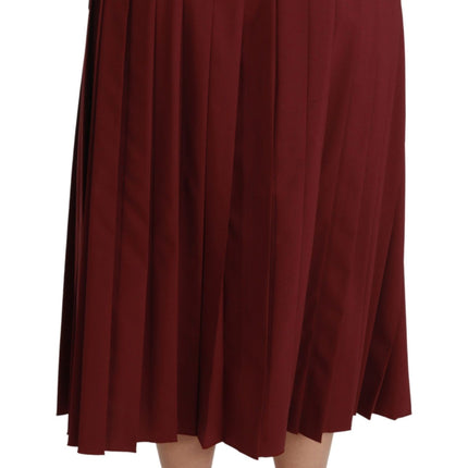 Dolce & Gabbana Red High Waist Pleated Maxi Wool Skirt
