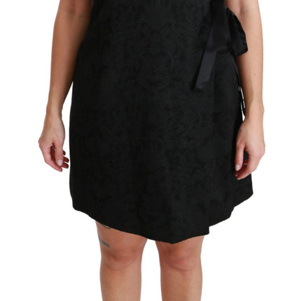 Dolce & Gabbana Black Stretch Satin Jacquard Mini Dress