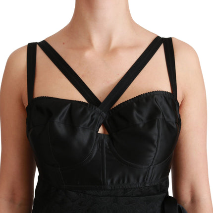 Dolce & Gabbana Black Stretch Satin Jacquard Mini Dress