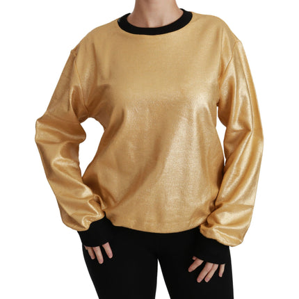 Dolce & Gabbana Gold Cotton Crewneck Pullover Sweater