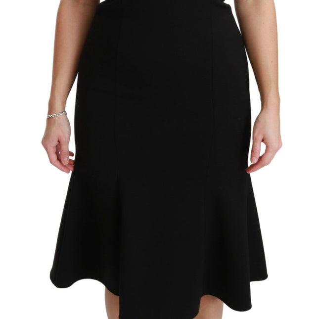 Dolce & Gabbana Black Fit Flare Wool Stretch Sheath Dress