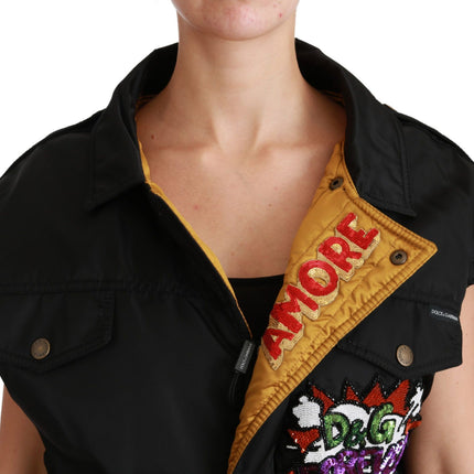 Dolce & Gabbana Black Queen Crown Sequined Bomber Jacket