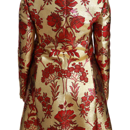 Dolce & Gabbana Red Gold Floral Brocade Cape Coat Jacket