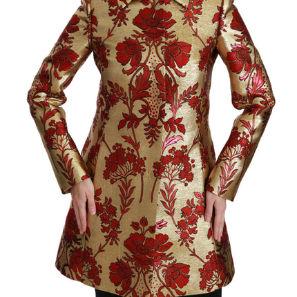 Dolce & Gabbana Red Gold Floral Brocade Cape Coat Jacket