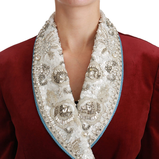 Dolce & Gabbana Red Velvet Baroque Crystal Blazer Jacket