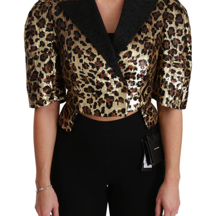 Dolce & Gabbana Blazer Gold Leopard Sequined Jacket