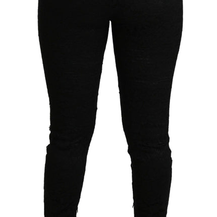 Dolce & Gabbana Black Lace Skinny High Waist Cotton Pants