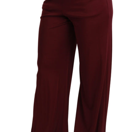 Dolce & Gabbana Black Lace High Waist Wide Leg Maroon  Pants