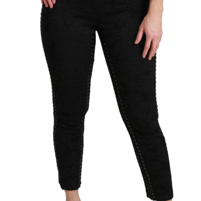 Dolce & Gabbana Black Brocade Skinny High Waist Pants