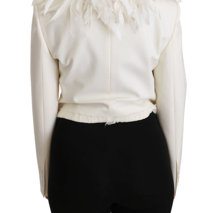 Dolce & Gabbana White Double Breasted Coat Wool Jacket