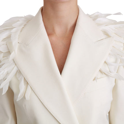 Dolce & Gabbana White Double Breasted Coat Wool Jacket