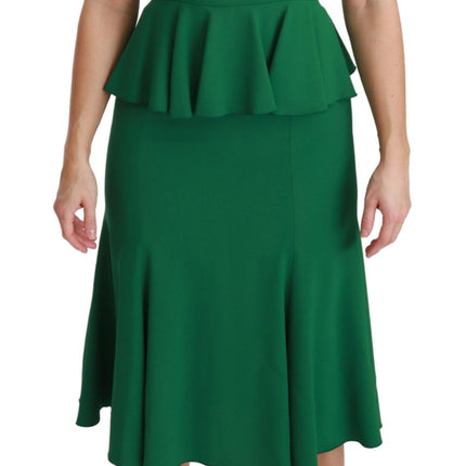 Dolce & Gabbana Green Heart Patch Mermaid Midi Viscose Dress