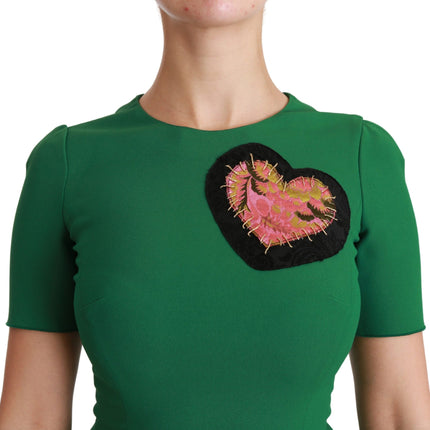 Dolce & Gabbana Green Heart Patch Mermaid Midi Viscose Dress