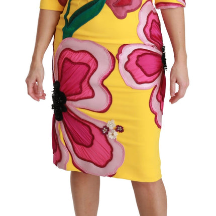 Dolce & Gabbana Yellow Floral Crystal Bodycon Sheath Dress