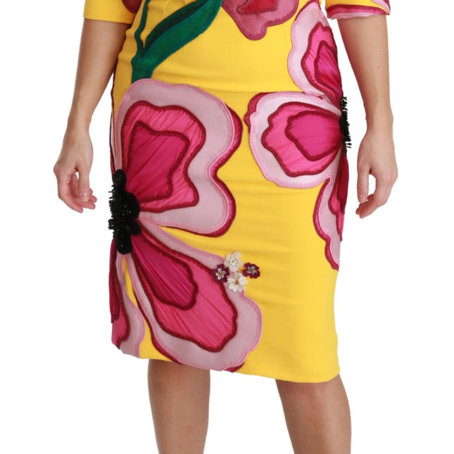 Dolce & Gabbana Yellow Floral Crystal Bodycon Sheath Dress