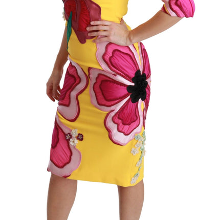 Dolce & Gabbana Yellow Floral Crystal Bodycon Sheath Dress