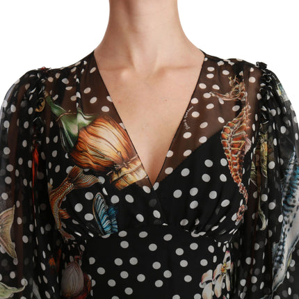Dolce & Gabbana Black Sea Fish Sicily A-line Shift Dress