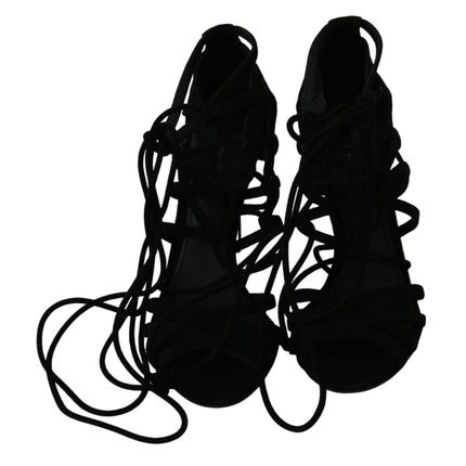 Dolce & Gabbana Black Suede Strap Stilettos Shoes Sandals