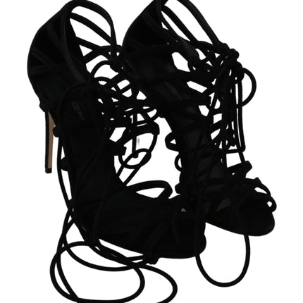Dolce & Gabbana Black Suede Strap Stilettos Shoes Sandals