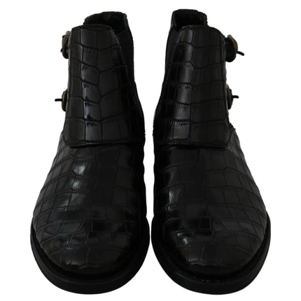 Dolce & Gabbana Black Crocodile Leather Derby Boots Shoes