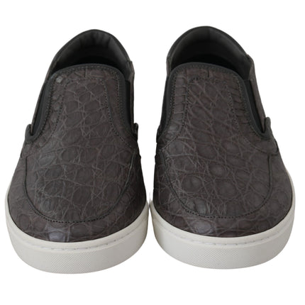 Dolce & Gabbana Gray Leather Flat Caiman Mens Loafers Shoes