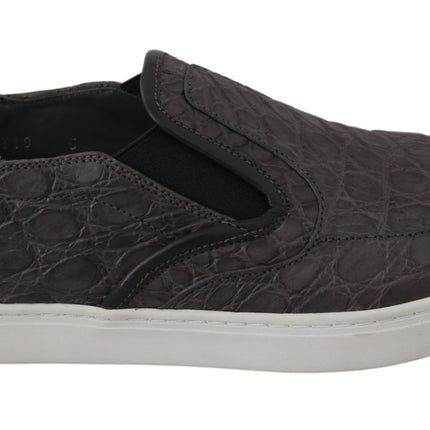 Dolce & Gabbana Gray Leather Flat Caiman Mens Loafers Shoes