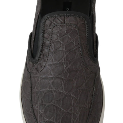 Dolce & Gabbana Gray Leather Flat Caiman Mens Loafers Shoes