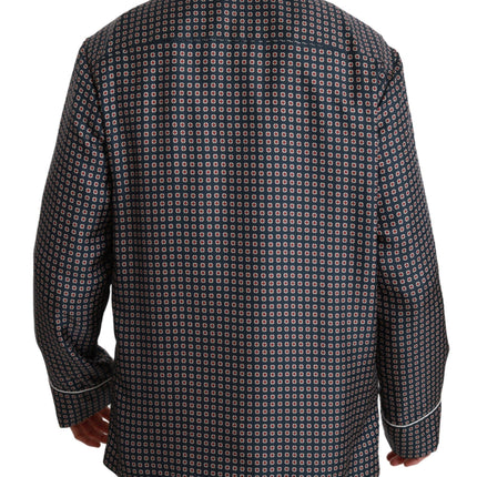 Dolce & Gabbana Navy Blue Patterned Double Breasted Coat Jacket