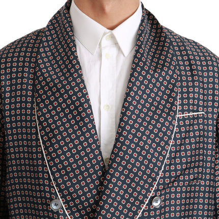 Dolce & Gabbana Navy Blue Patterned Double Breasted Coat Jacket