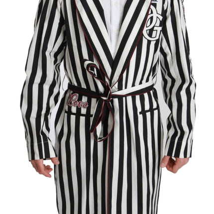 Dolce & Gabbana Black Coat Nightgown  White Cotton Robe