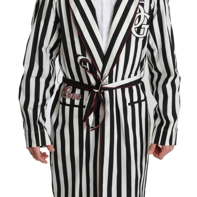 Dolce & Gabbana Black Coat Nightgown  White Cotton Robe
